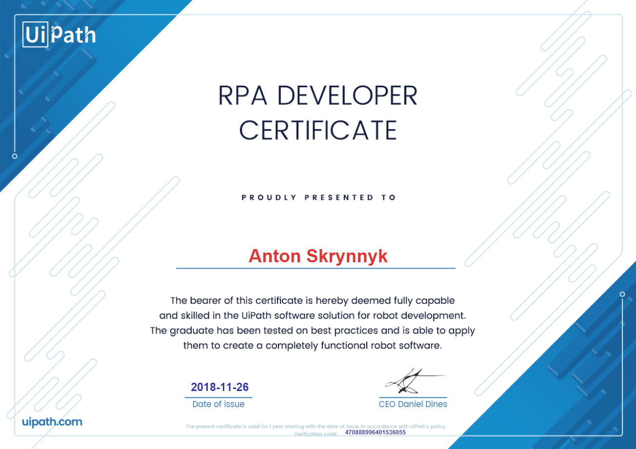 RPA certificate