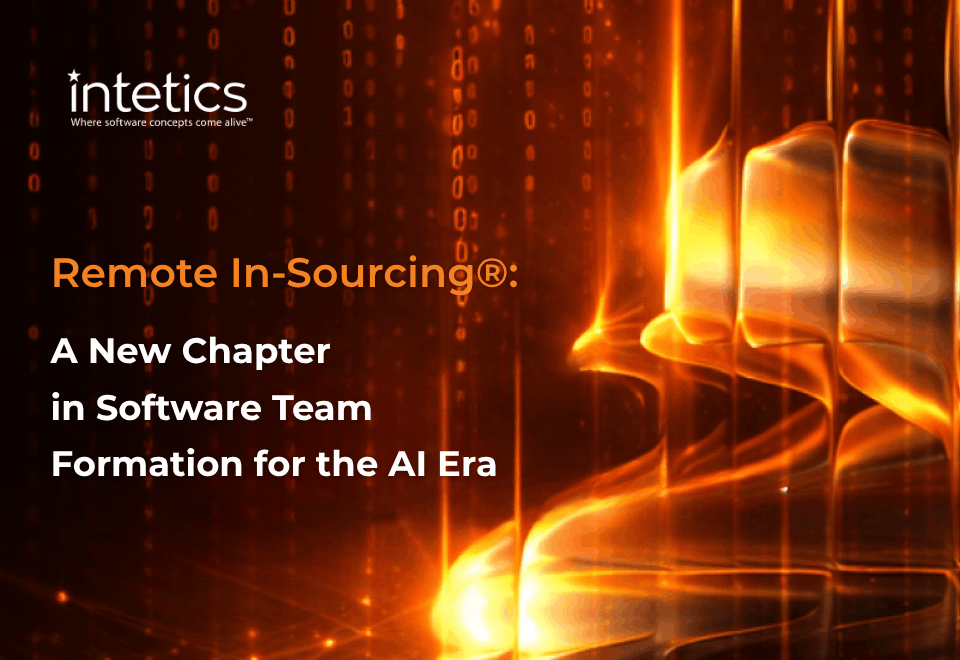 Remote In-Sourcing model for AI-era software teams, illustrating scalable remote team formation with integrated engineering capabilities and global talent collaboration.