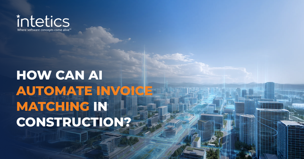 AI-powered invoice matching in construction illustrated by a digitally connected smart city