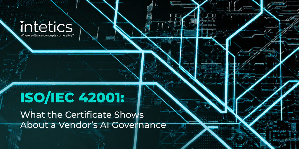 Intetics ISO/IEC 42001 certification and AI governance for software vendors.